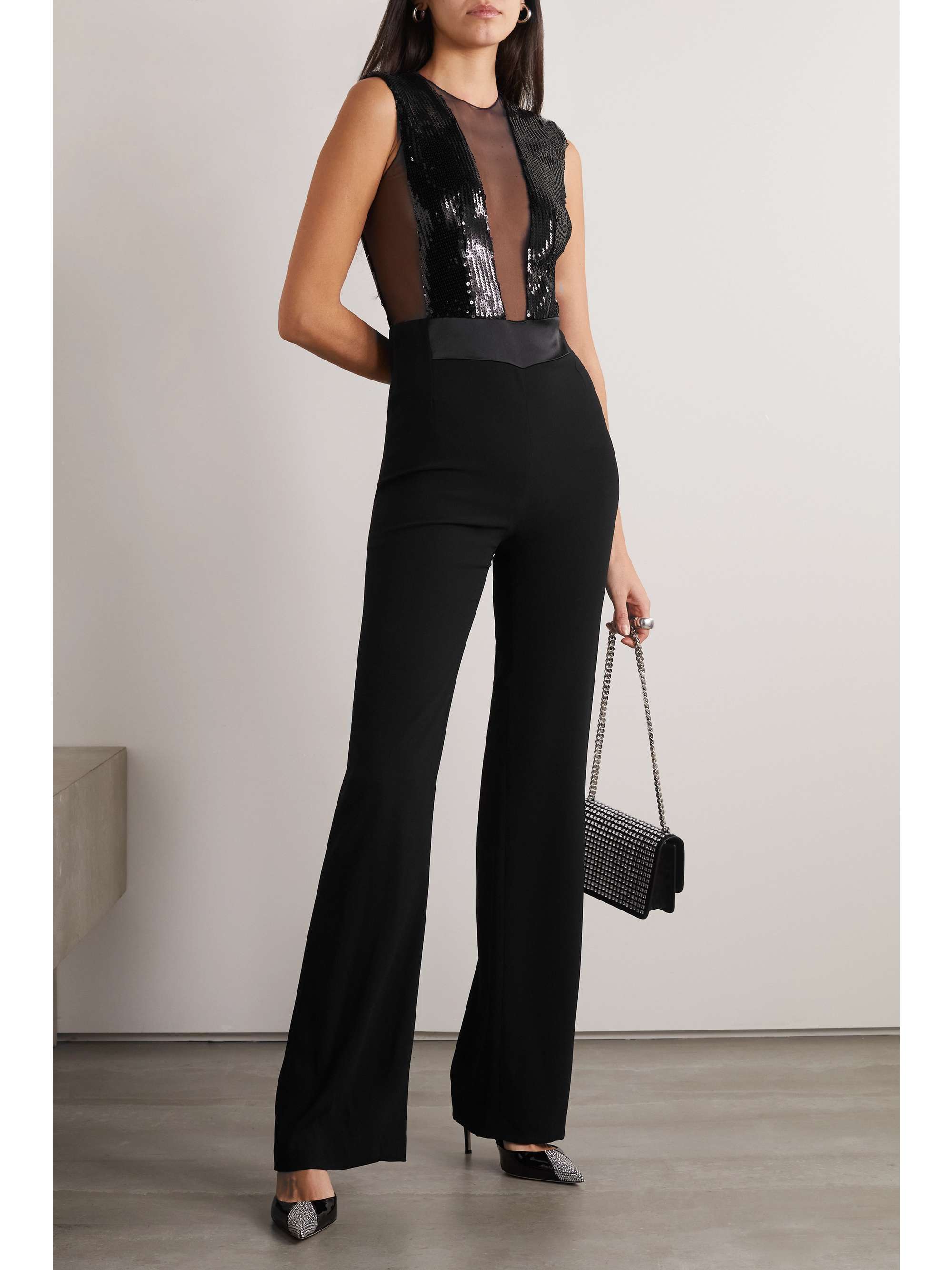 GALVAN Sequined tulle and crepe jumpsuit