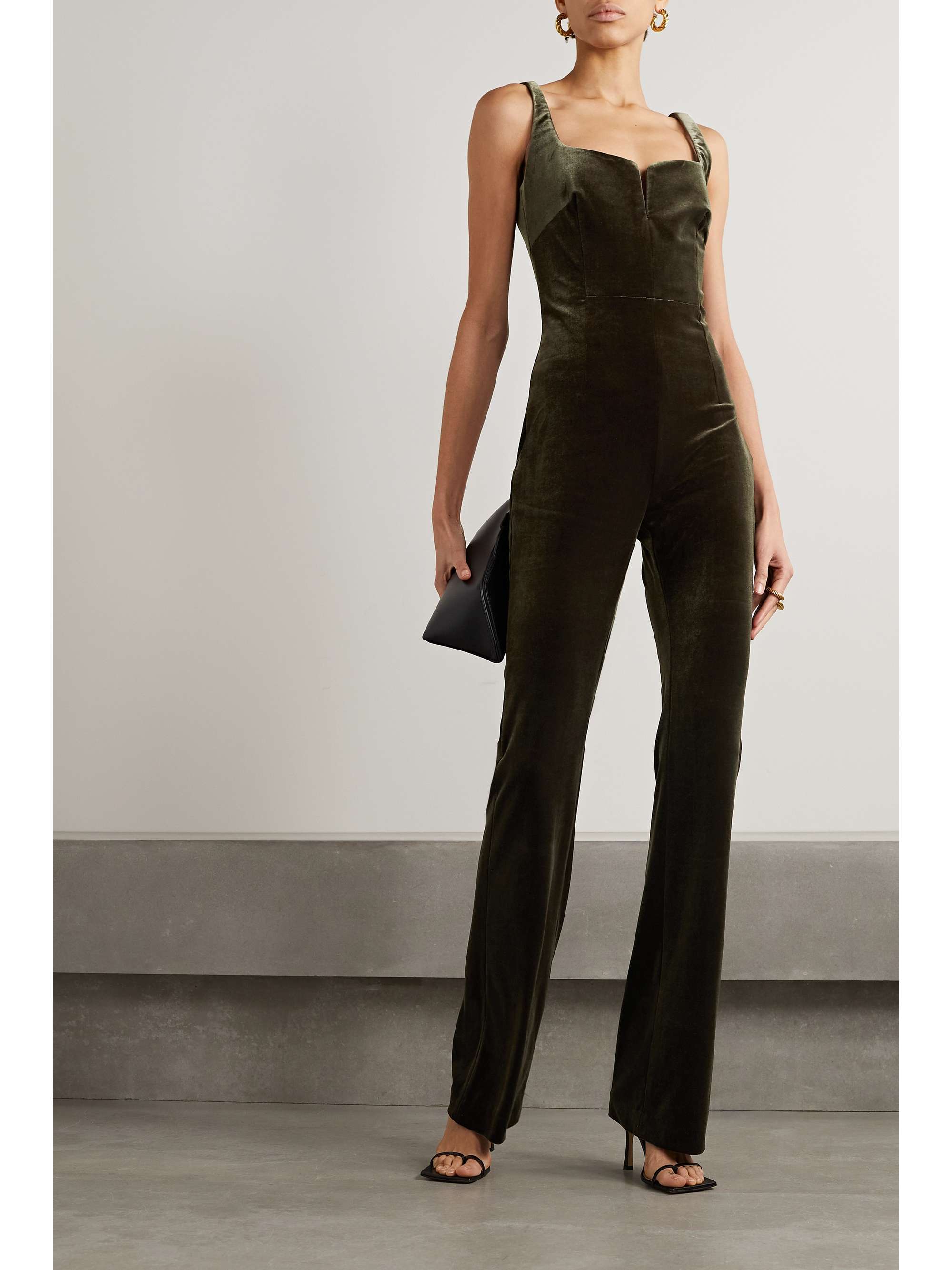 GALVAN Stretch-velvet jumpsuit