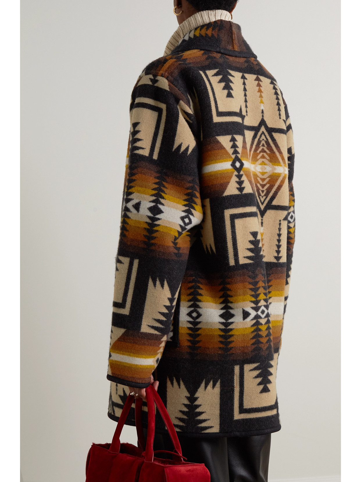 Fortela Fran Satin-trimmed Wool-jacquard Coat In Multicolor