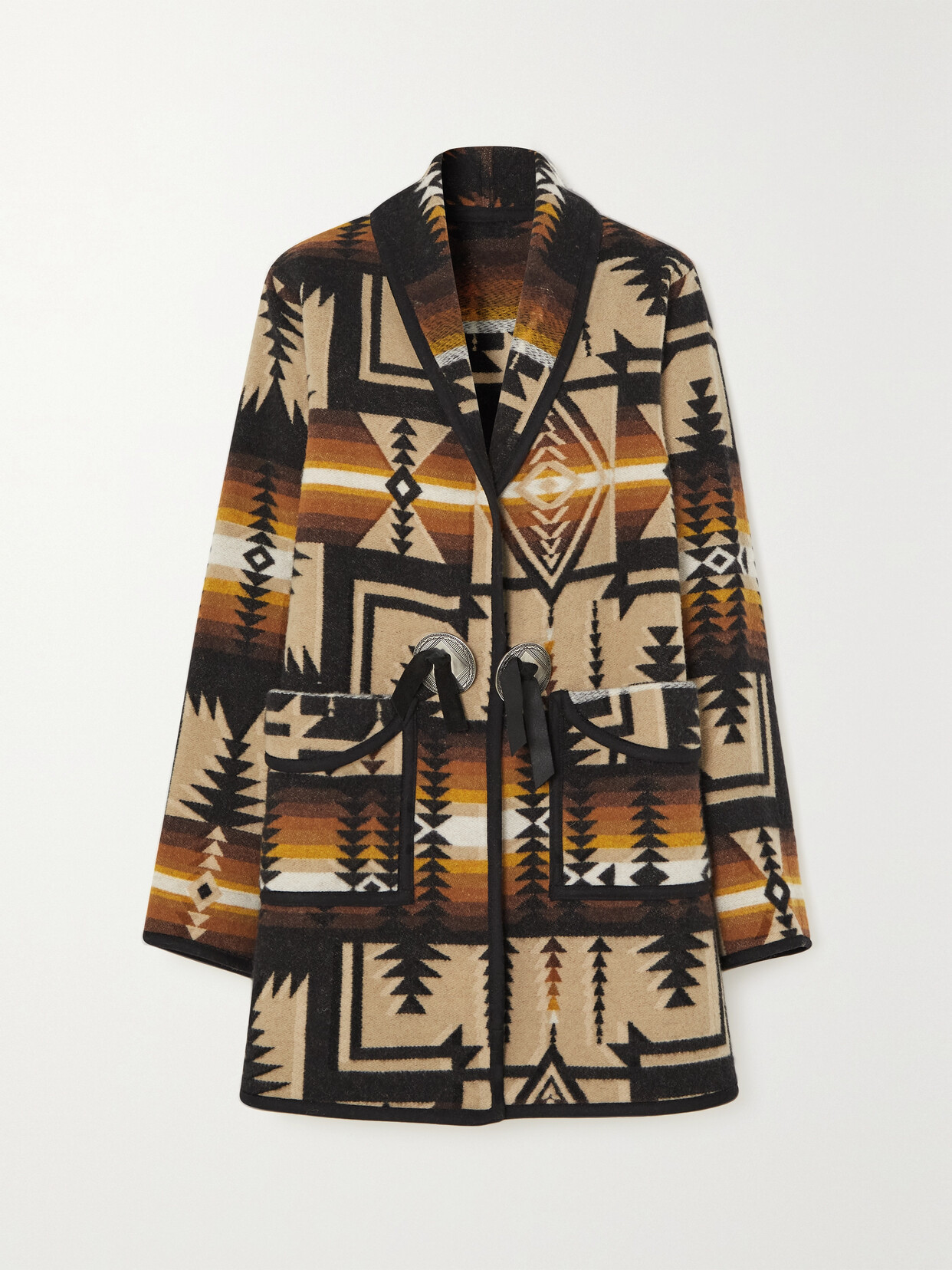 Fortela Fran Satin-trimmed Wool-jacquard Coat In Multicolor