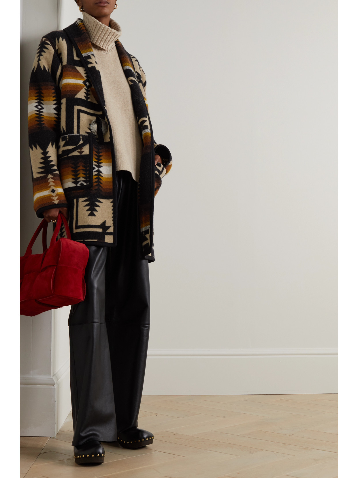 Fortela Fran Satin-trimmed Wool-jacquard Coat In Multicolor