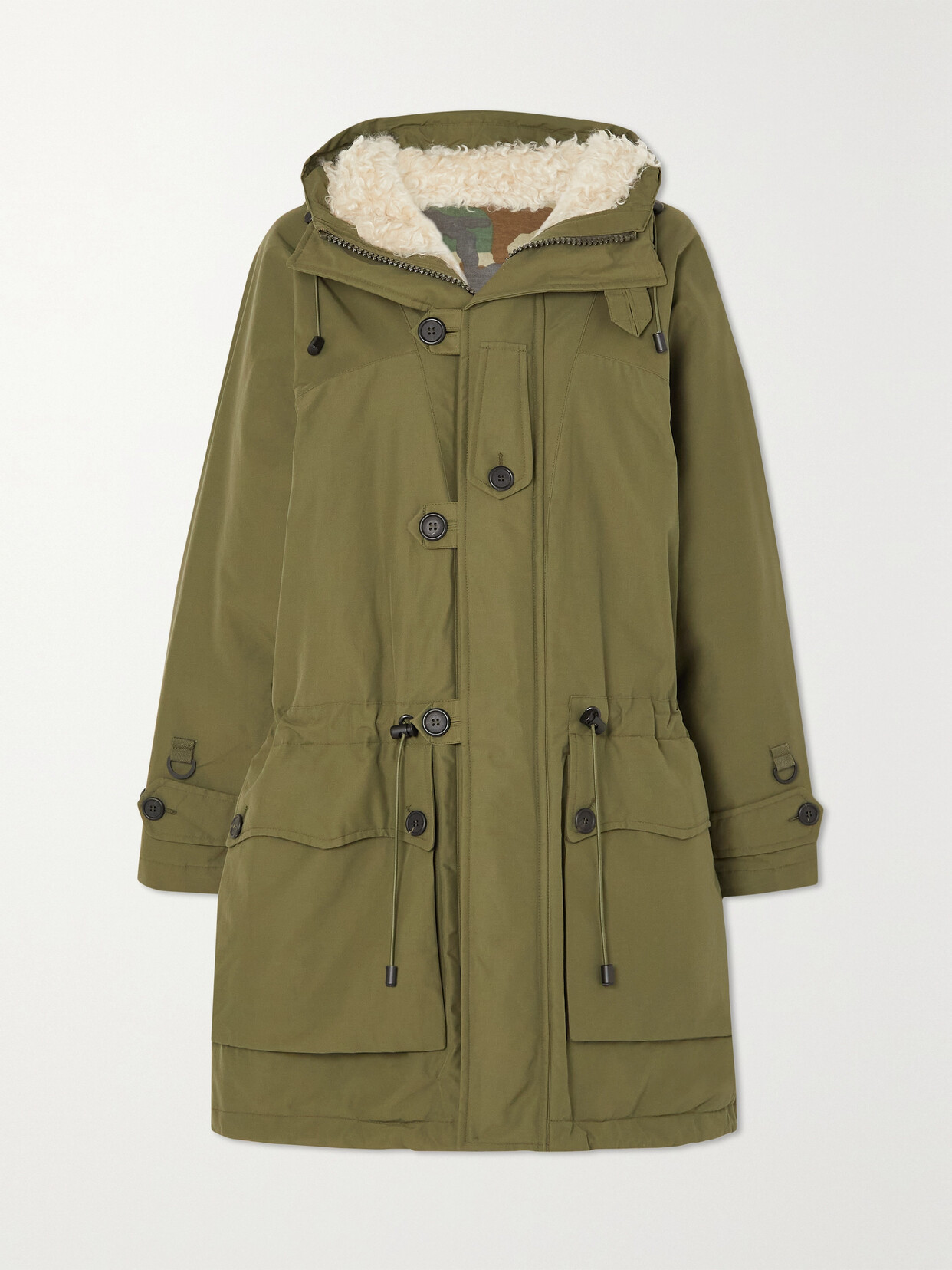 Fortela Fergie Hooded Faux Shearling-lined Cotton-blend Canvas Parka In Green