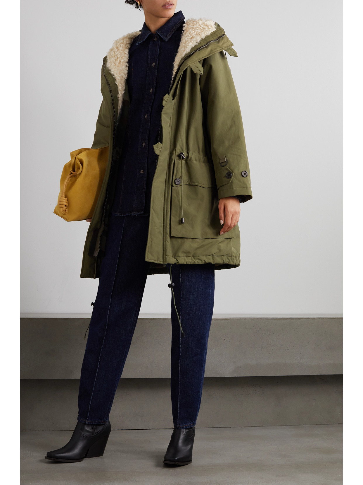 Fortela Fergie Hooded Faux Shearling-lined Cotton-blend Canvas Parka In Green