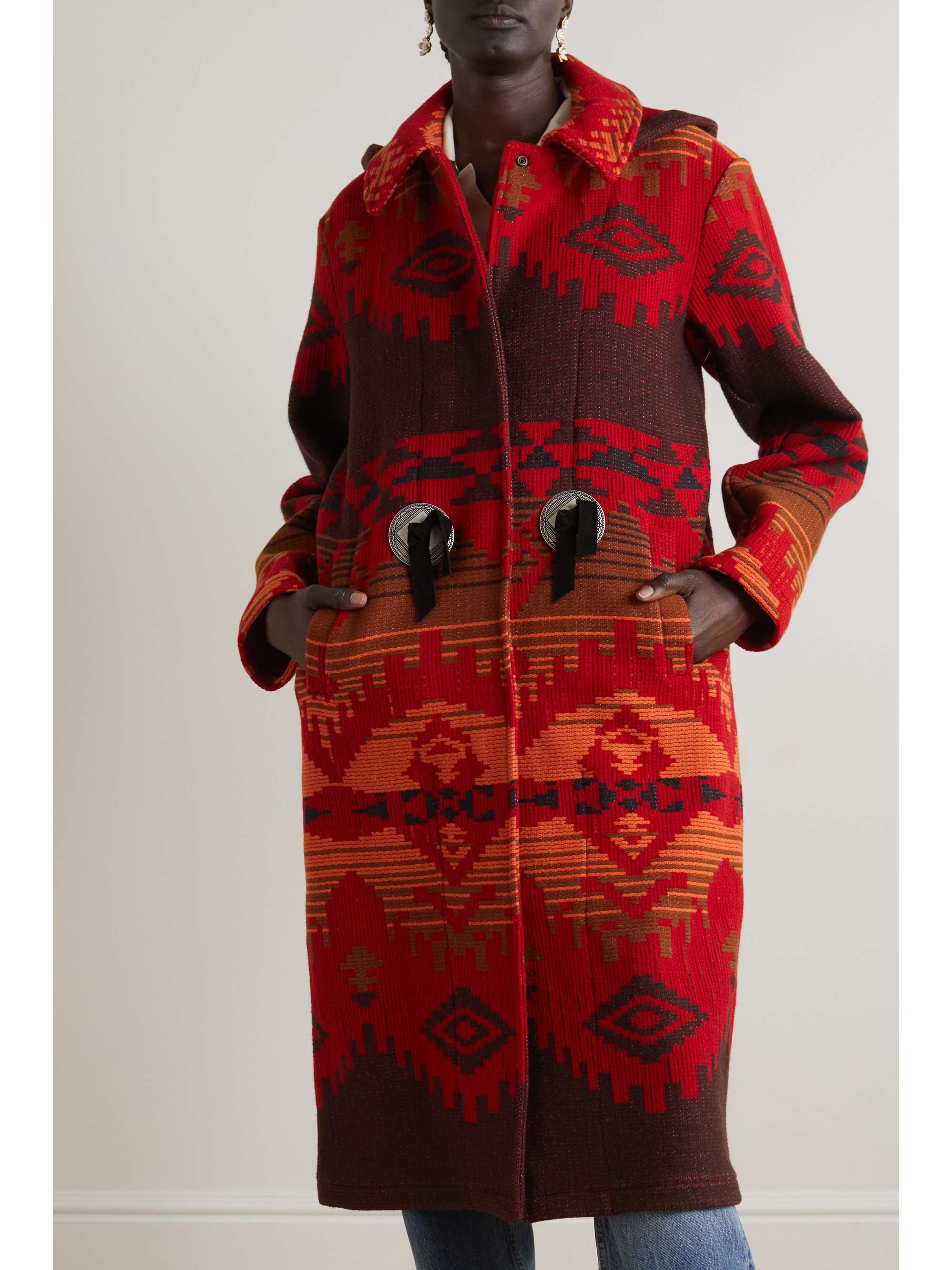 FORTELA Flick hooded metallic wool-jacquard coat