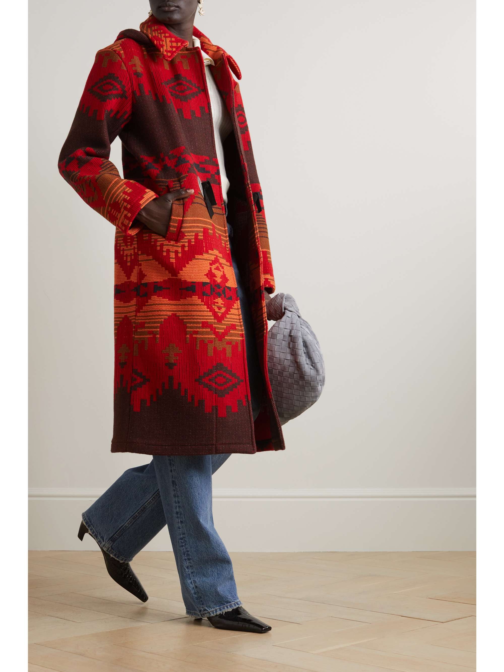 FORTELA Flick hooded metallic wool-jacquard coat