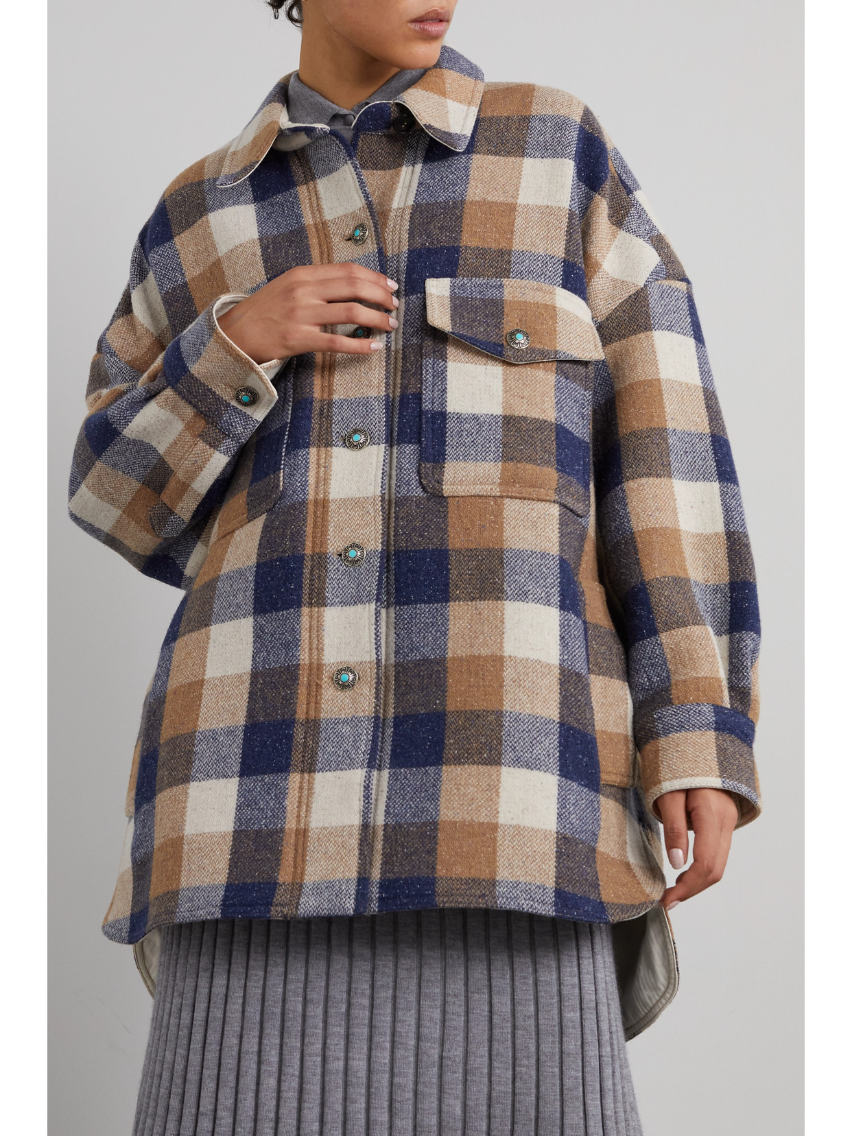 Fortela Margot Checked Wool-blend Jacket In Neutrals