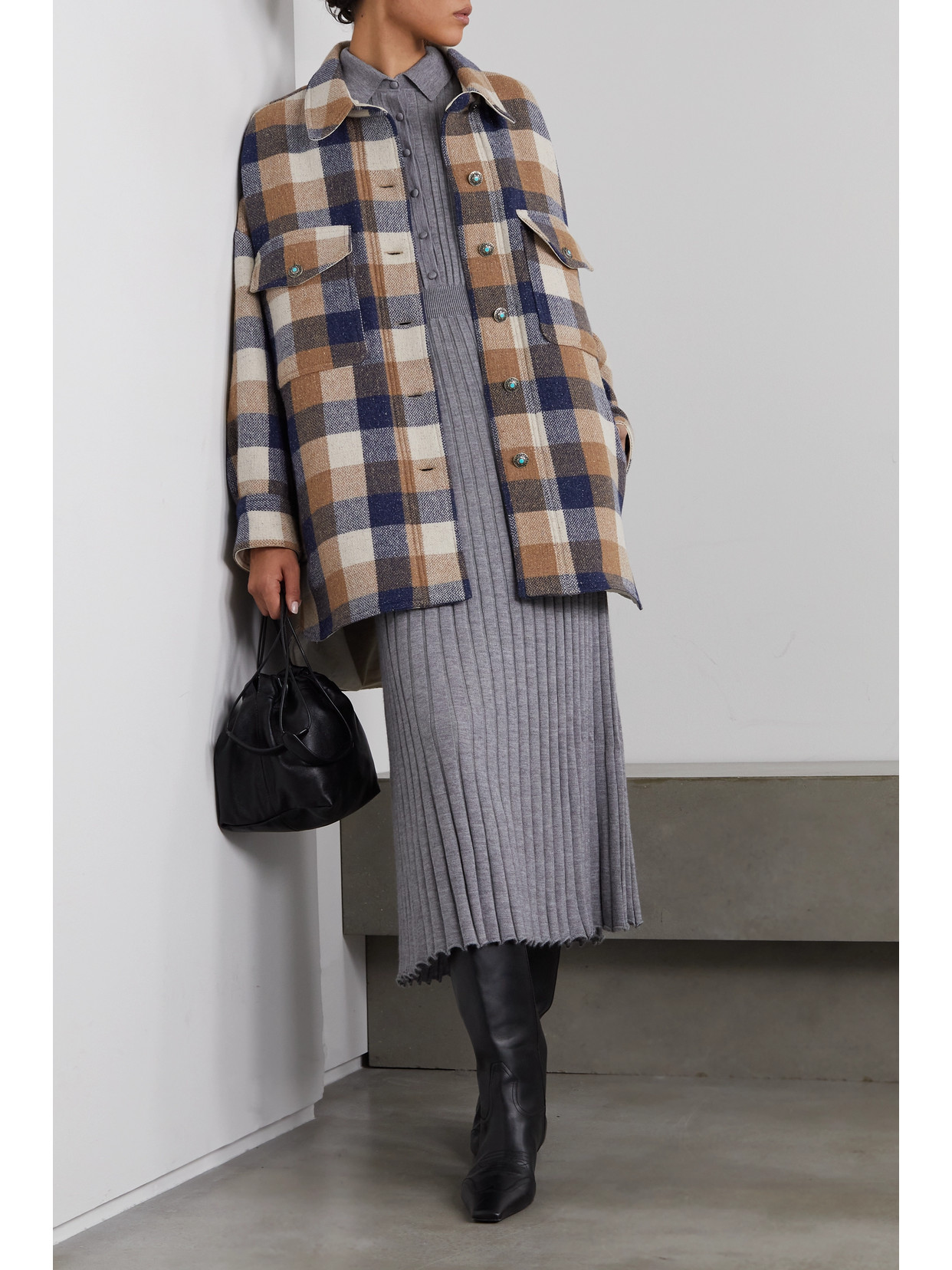 Fortela Margot Checked Wool-blend Jacket In Neutrals