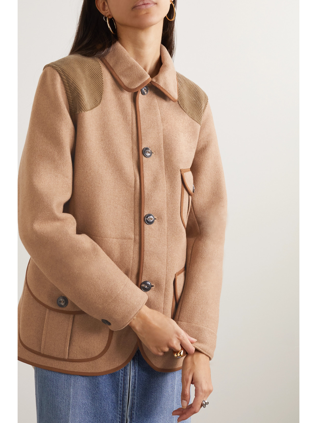 Fortela Bess Corduroy-trimmed Wool-blend Jacket In Camel