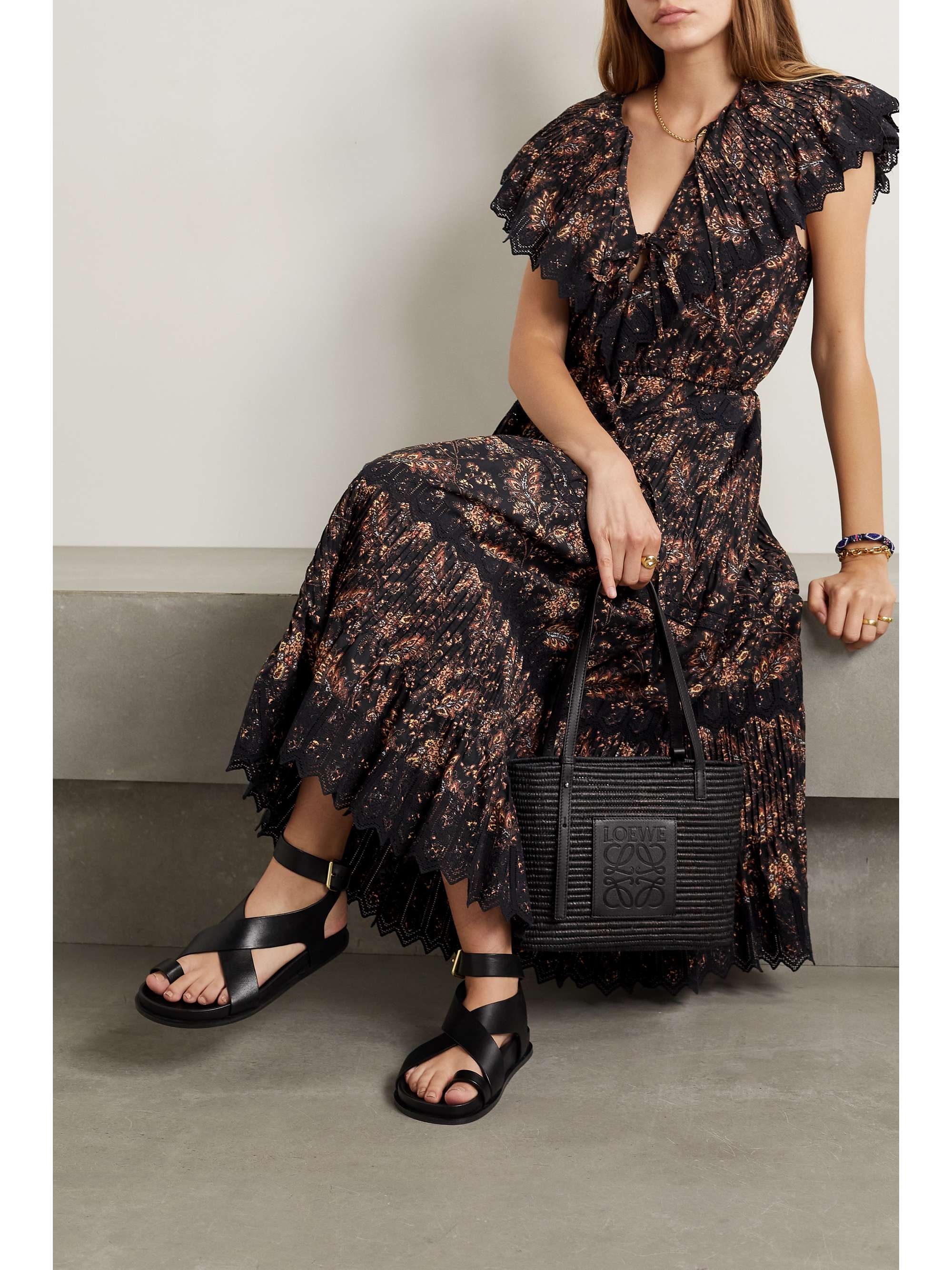 ULLA JOHNSON Jacqueline tiered lace-trimmed paisley-print cotton midi dress  | NET-A-PORTER