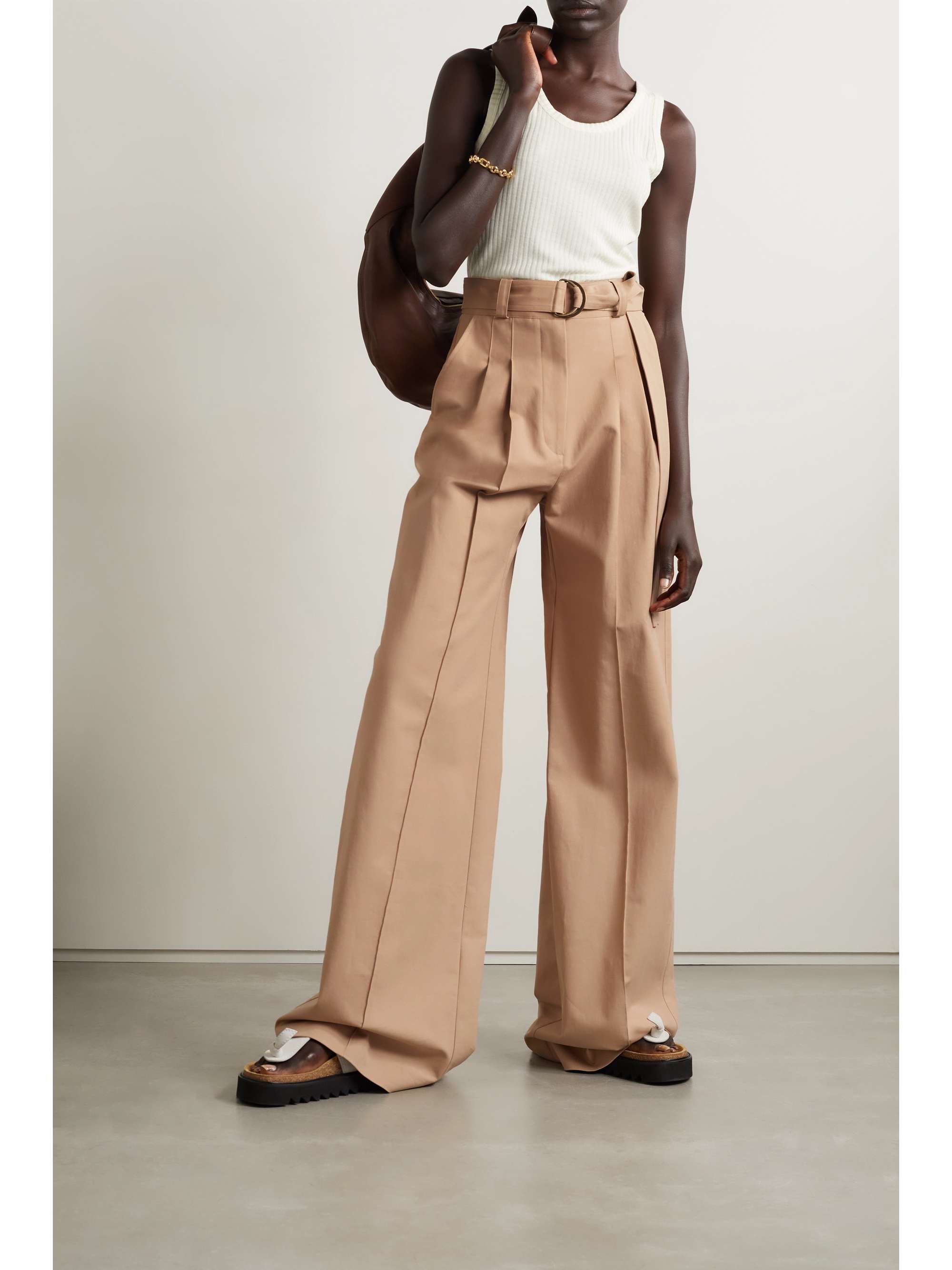 ULLA JOHNSON Nico belted pleated cotton wide-leg pants | NET-A-PORTER