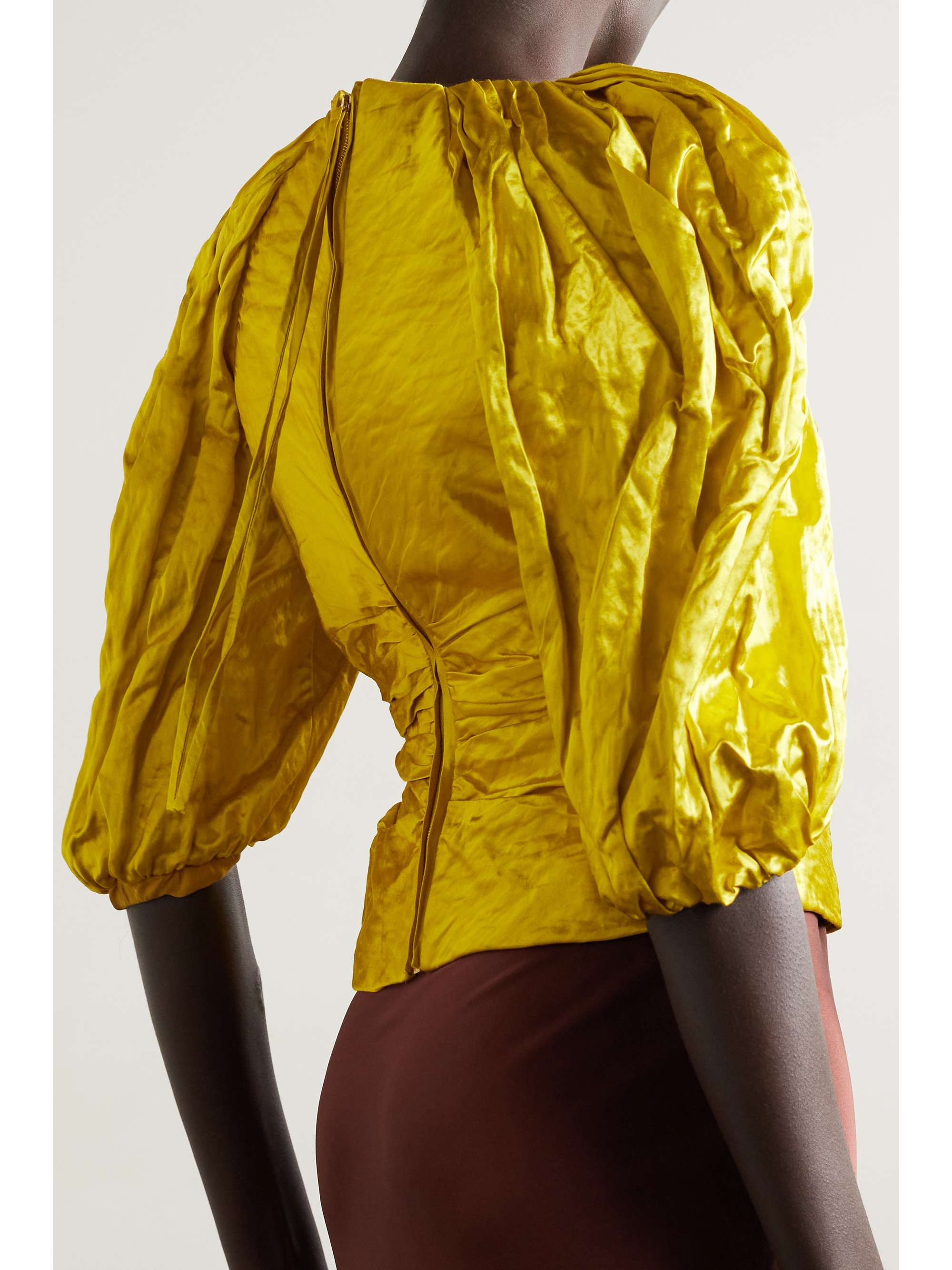 ULLA JOHNSON Vera ruched duchesse-satin top