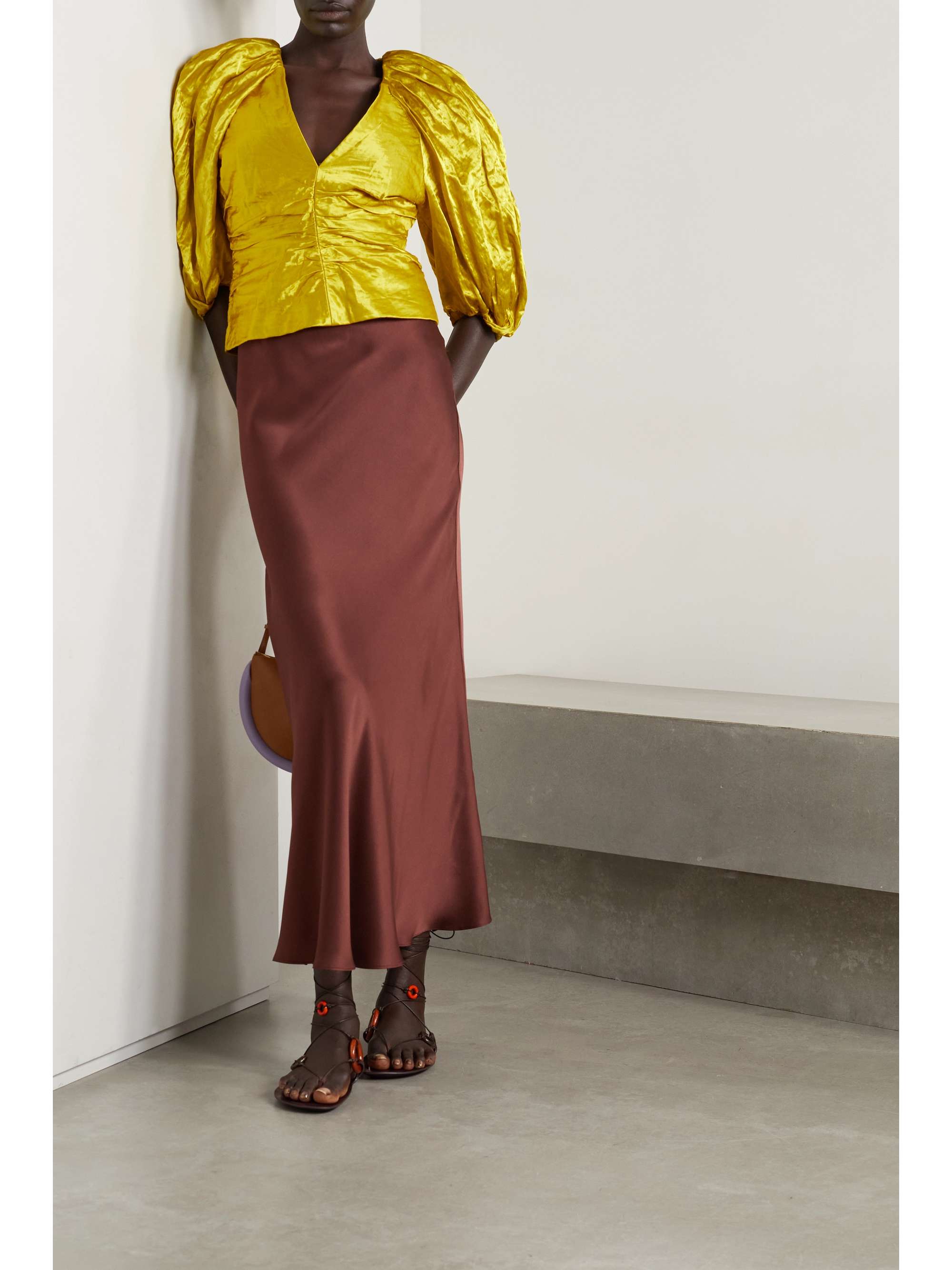 ULLA JOHNSON Vera ruched duchesse-satin top