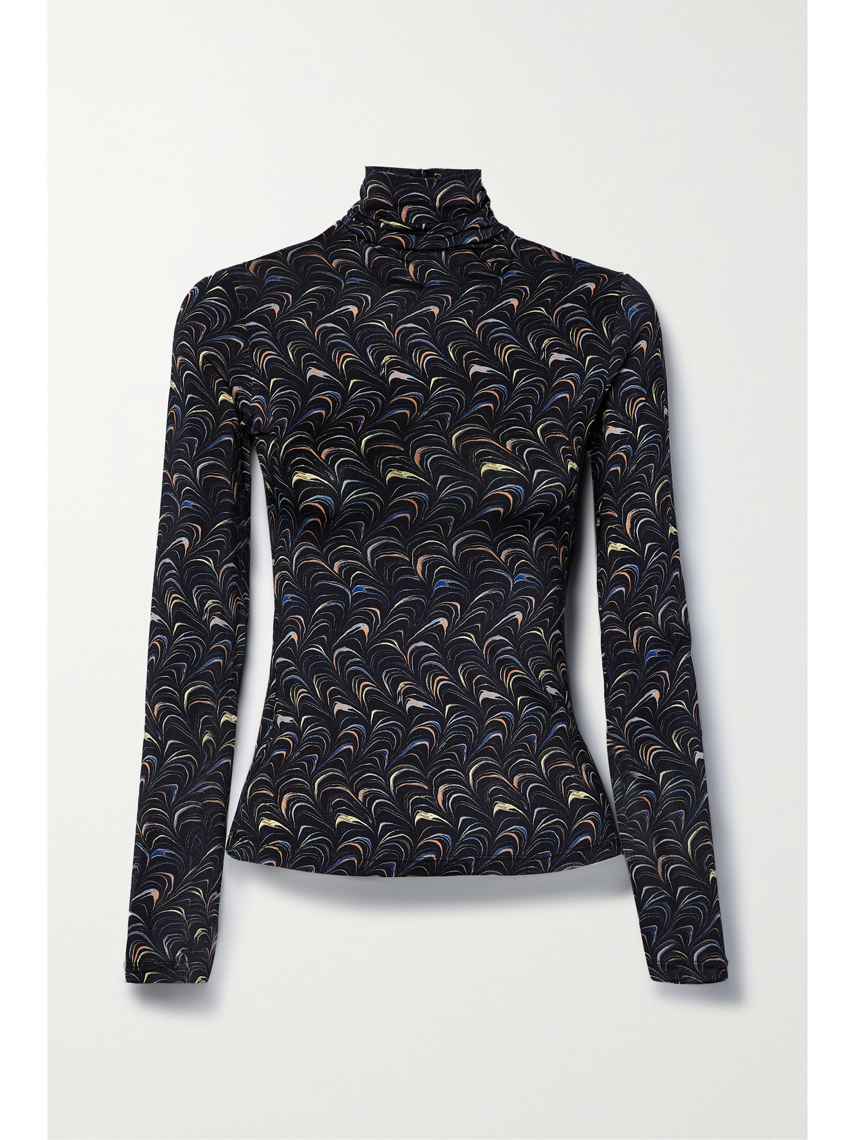 Ulla Johnson Aurelia Printed Stretch-jersey Turtleneck Top In Black