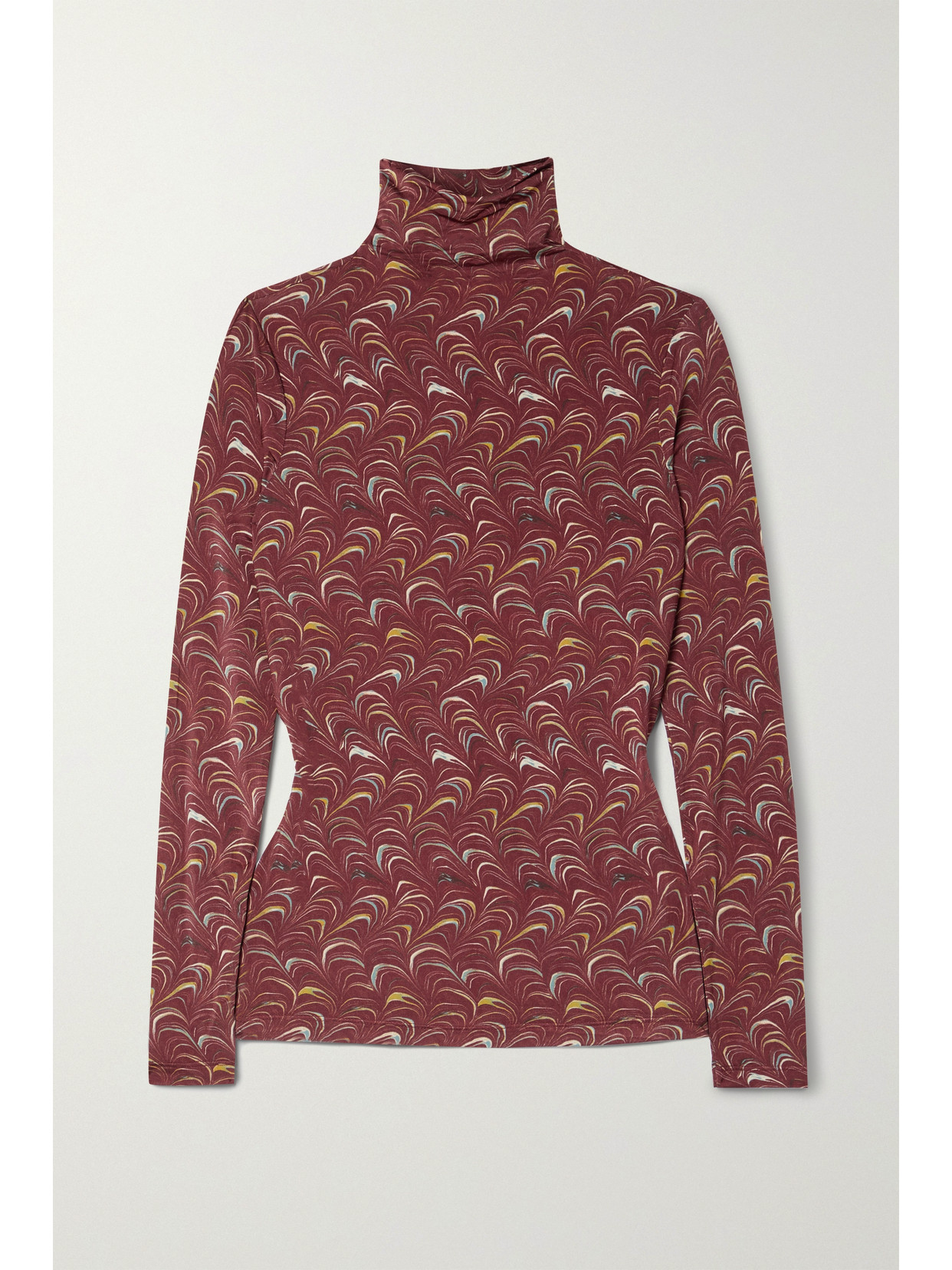 Ulla Johnson Aurelia Printed Stretch-jersey Turtleneck Top In Burgundy