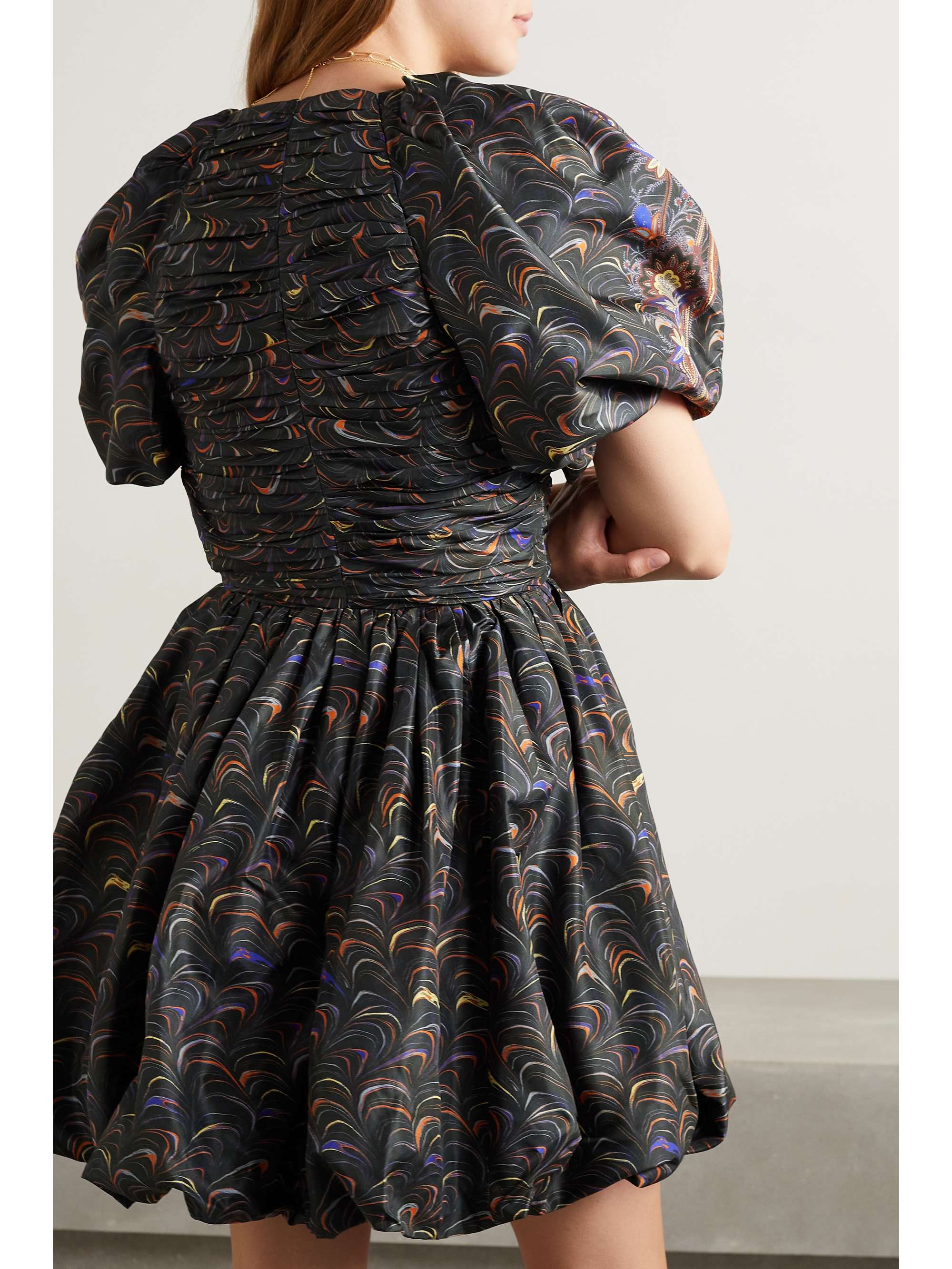 ULLA JOHNSON Gwen 印花褶饰塔夫绸迷你连衣裙