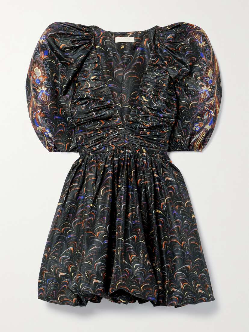 Ulla Johnson Gwen Printed Ruched Taffeta Mini Dress