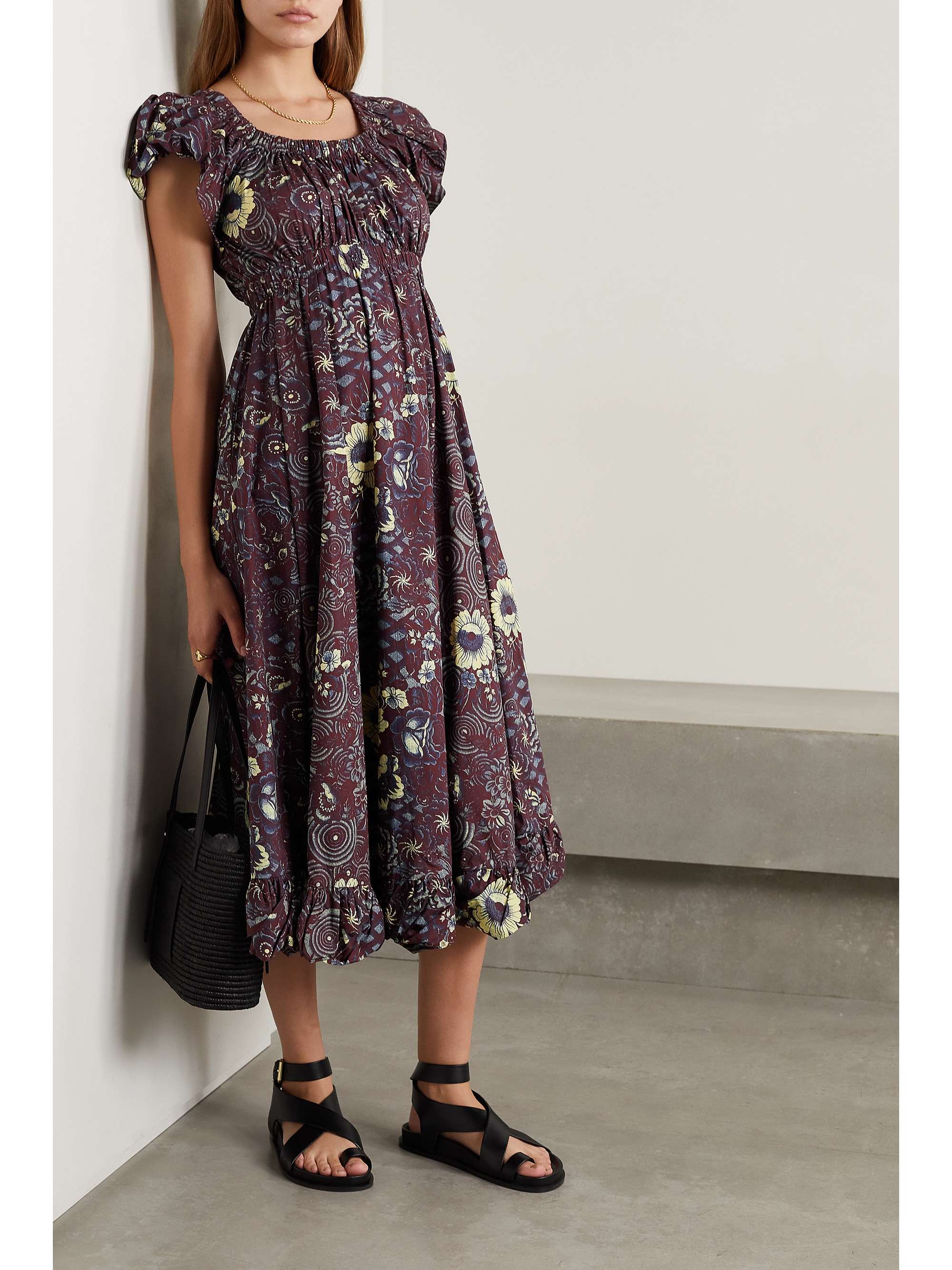 ULLA JOHNSON Nanette gathered printed cotton-poplin midi dress | NET-A ...