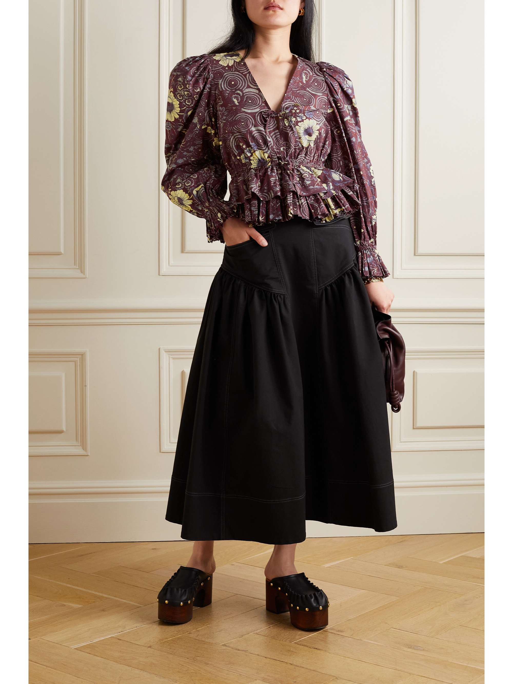 ULLA JOHNSON Ren ruffled printed cotton blouse