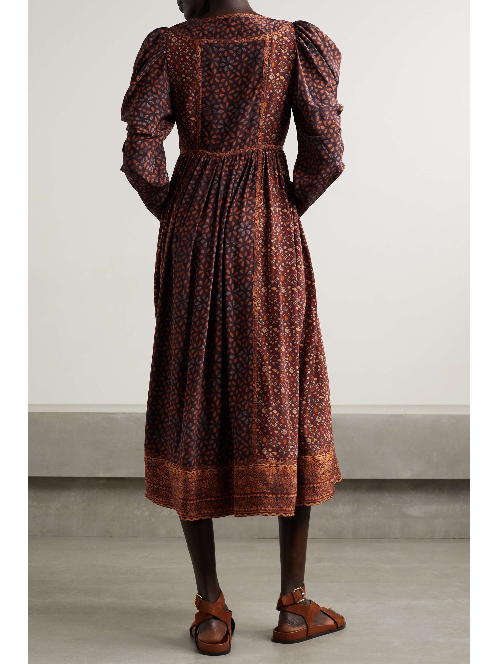 ULLA JOHNSON Diann gathered printed silk crepe de chine midi dress