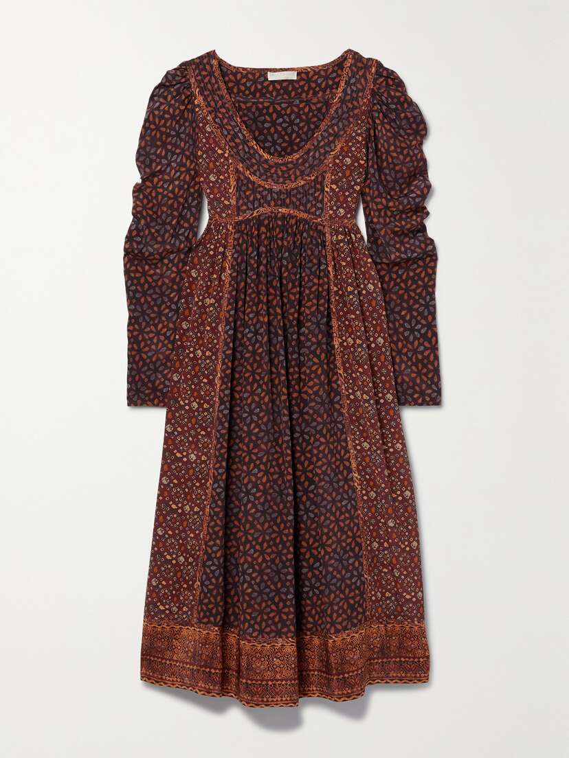 Ulla Johnson Diann Gathered Printed Silk Crepe De Chine Midi Dress