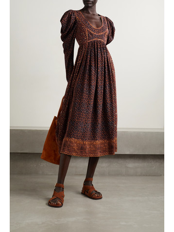 Ulla Johnson Diann gathered printed silk crepe de chine midi dress