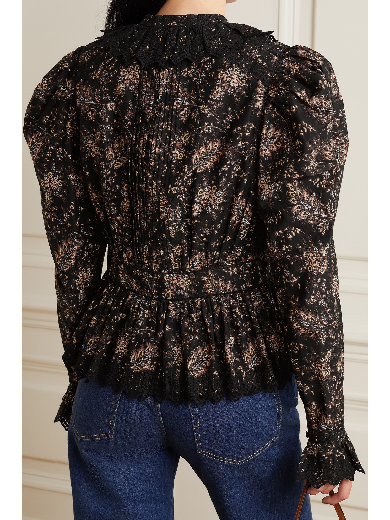 Ulla Johnson Brigitte Lace-trimmed Paisley-print Cotton Blouse In Blue