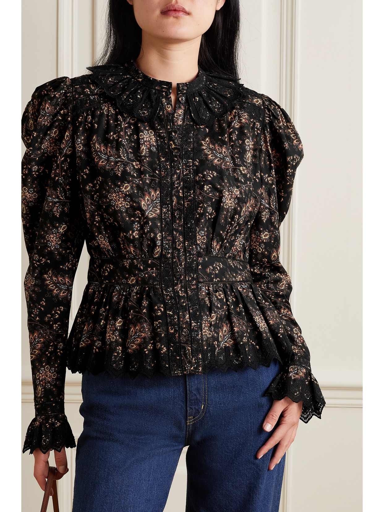 Ulla Johnson Brigitte Lace-trimmed Paisley-print Cotton Blouse In Blue