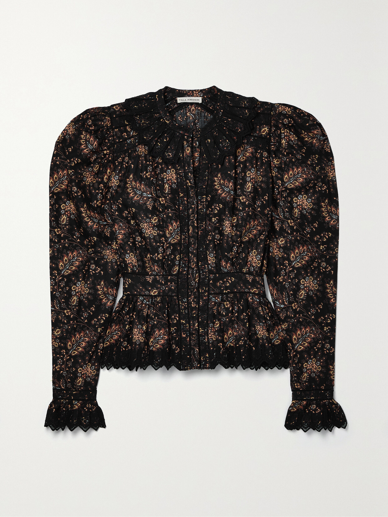 Ulla Johnson Brigitte Lace-trimmed Paisley-print Cotton Blouse In Blue