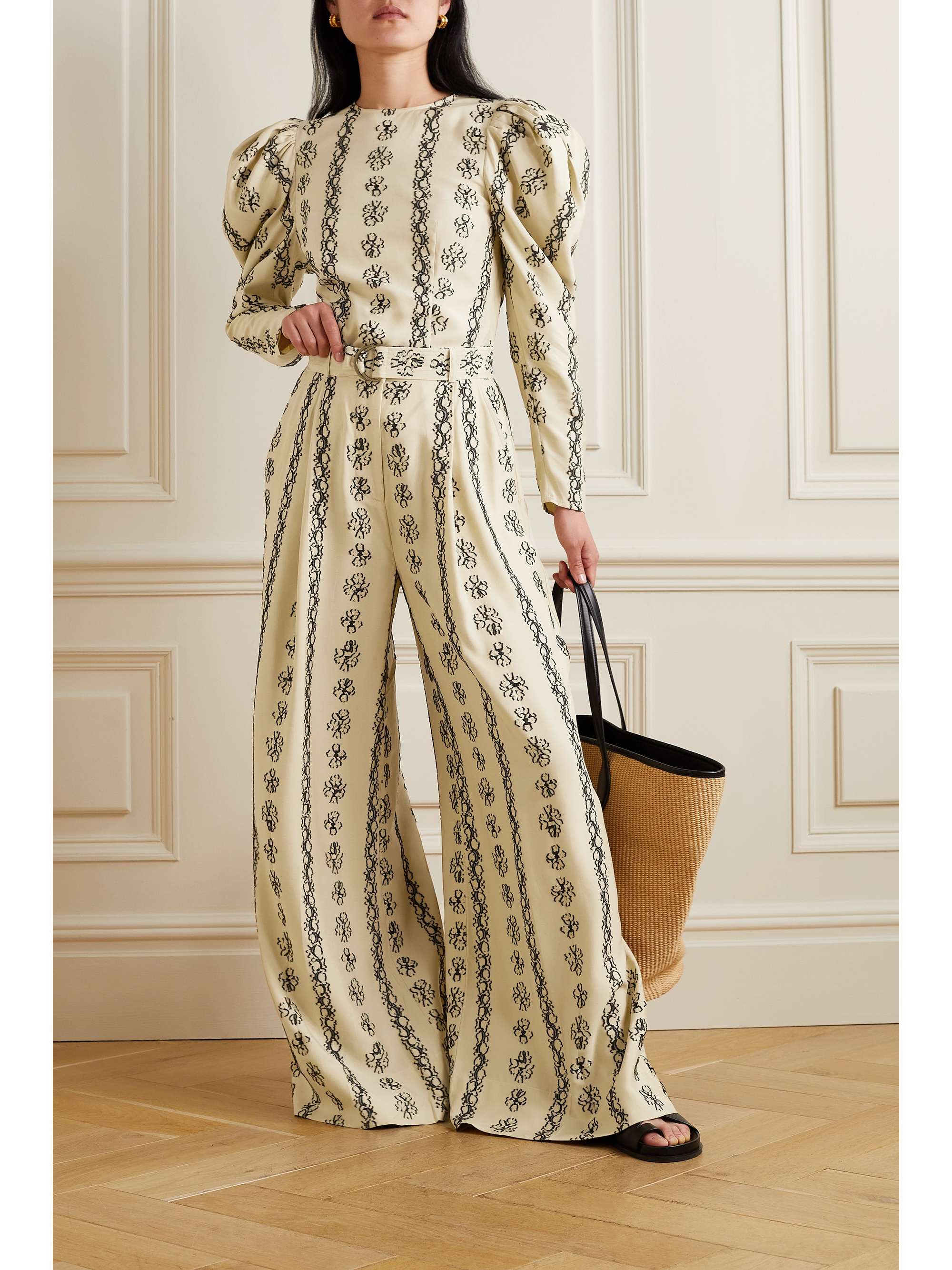 Cream Lydia Belted Fil Coup Silk blend Wide leg Pants ULLA JOHNSON NET A PORTER