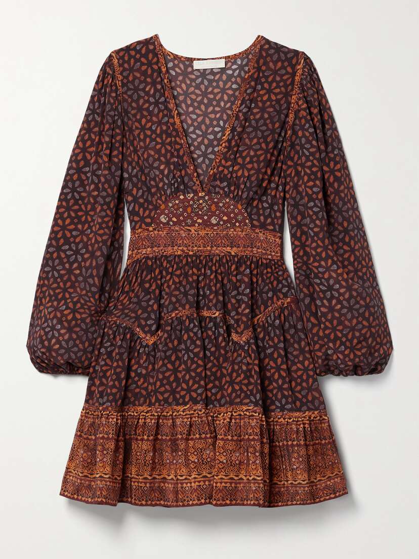 Ulla Johnson Hayana Printed Tiered Silk Crepe De Chine Mini Dress