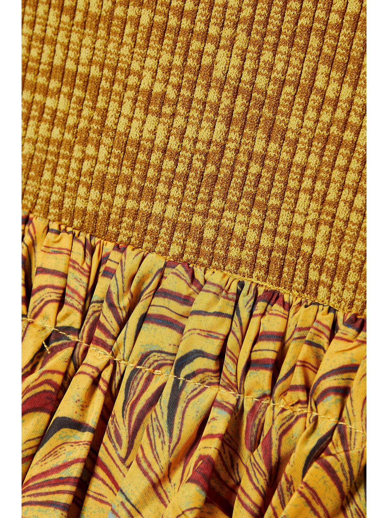Ulla Johnson Marcellina Cutout Ribbed-knit And Printed Taffeta Midi Dress In Yellow
