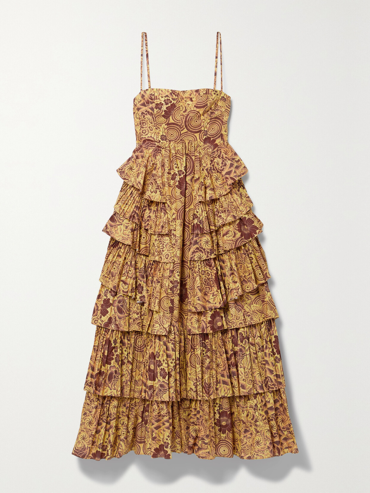 Ulla Johnson Avery Tiered Printed Cotton-poplin Midi Dress - Yellow