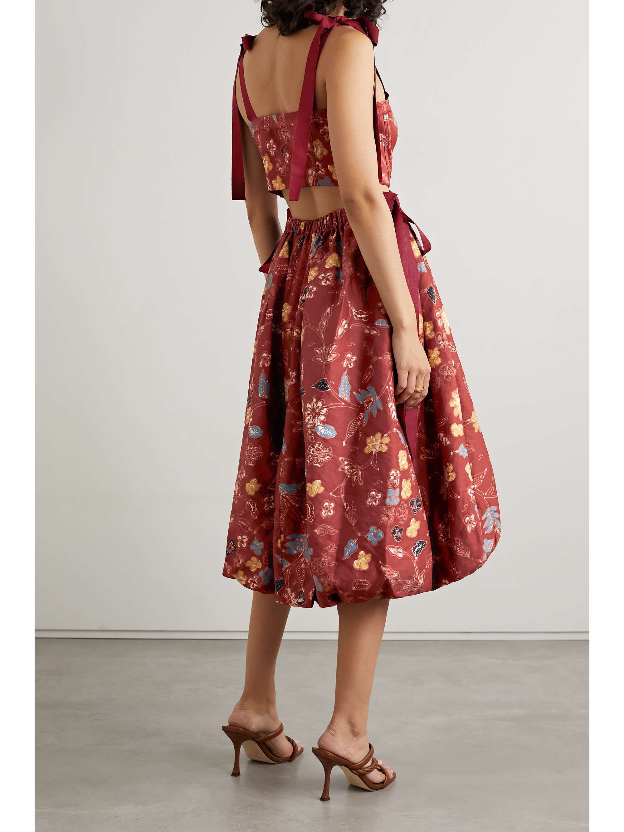 ULLA JOHNSON Gabrielle cutout tie-detailed floral-print matte-satin dress