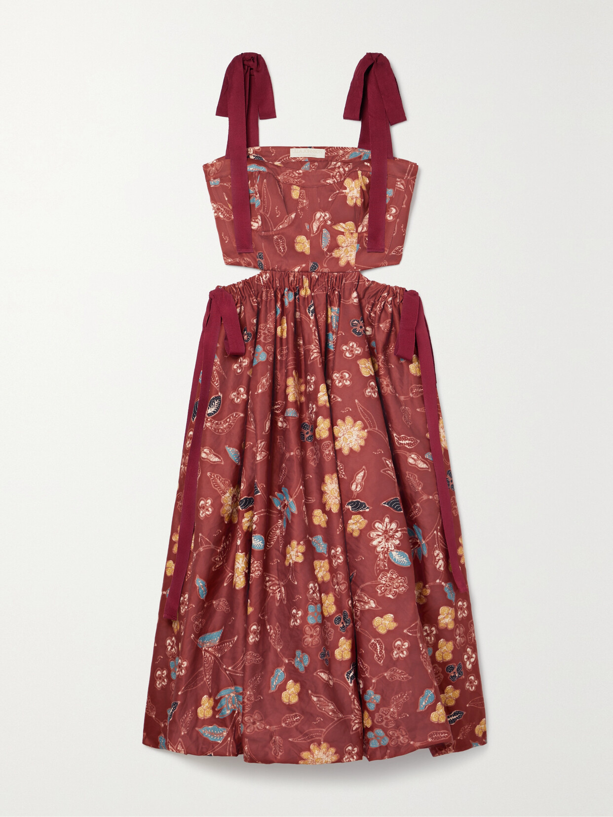 Ulla Johnson Gabrielle Cutout Tie-detailed Floral-print Matte-satin Dress In Burgundy