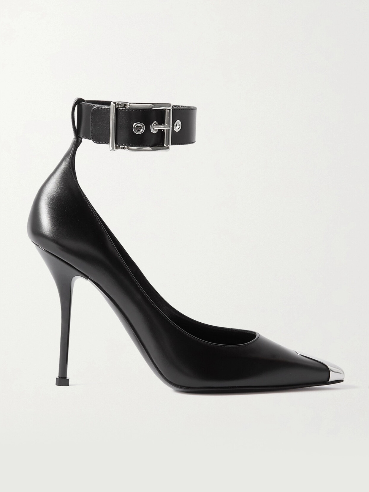 Alexander Mcqueen Punk Buckled Embellished Leather Pumps In Black