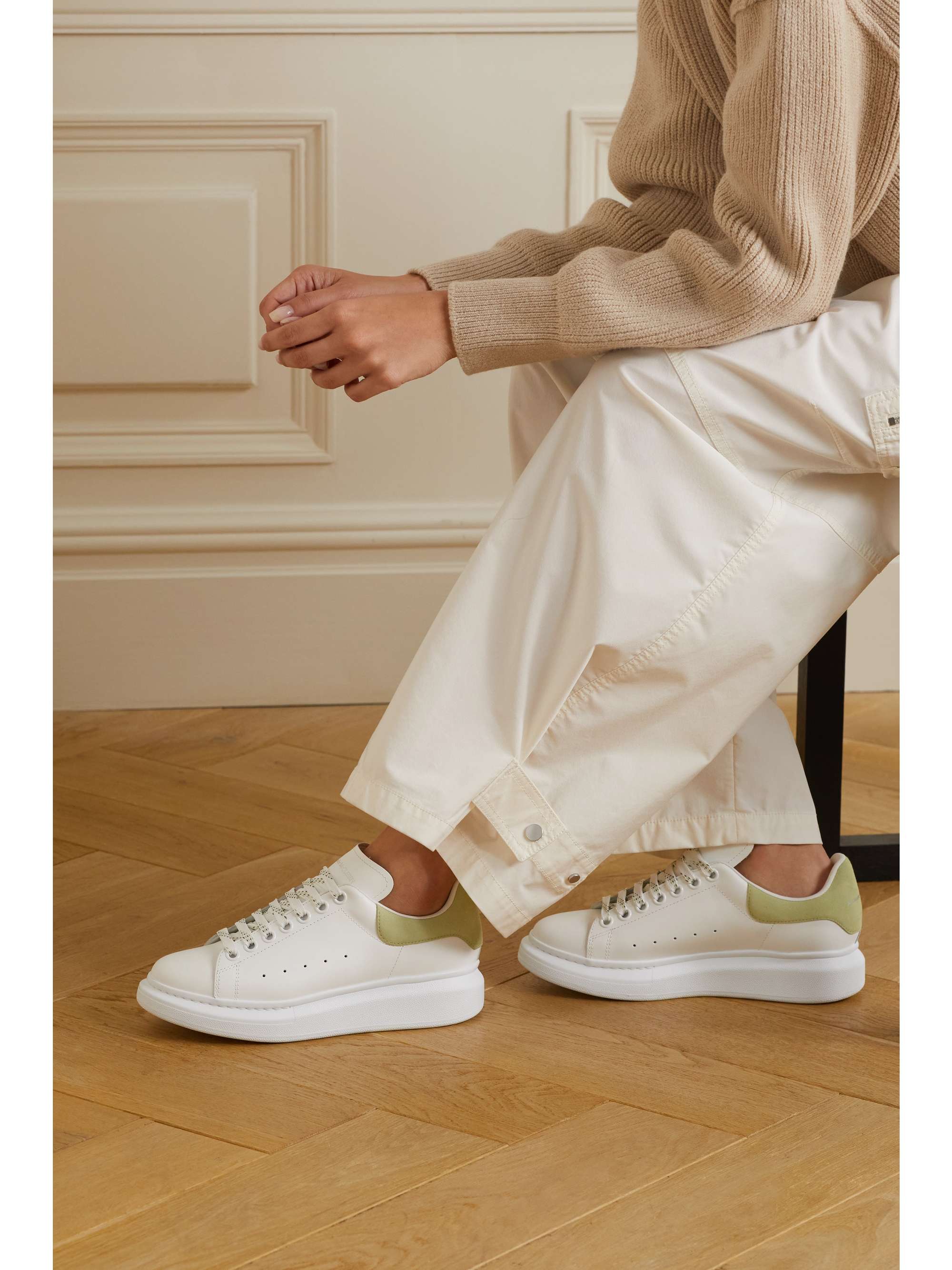 White Suede-trimmed leather exaggerated 