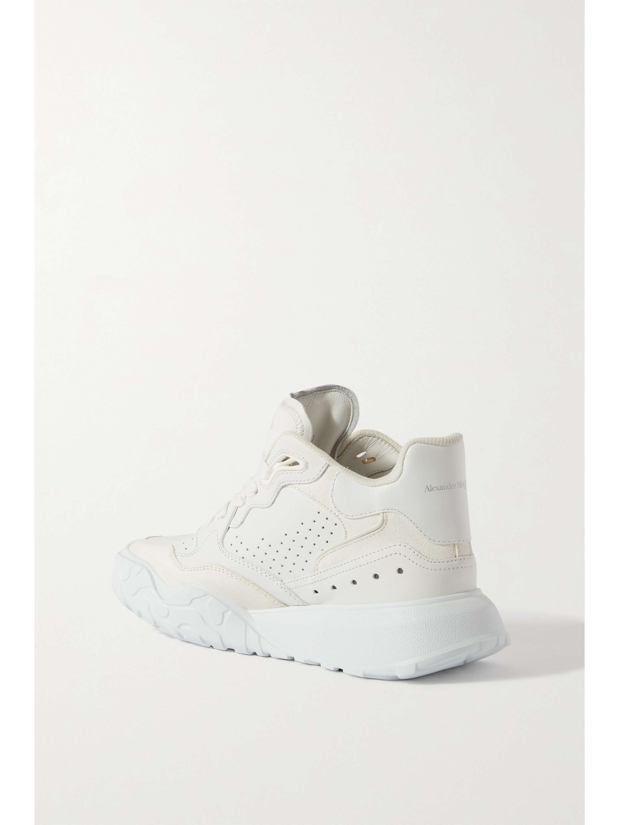 White Perforated suede-trimmed leather exaggerated-sole sneakers | ALEXANDER MCQUEEN | NET-A-PORTER