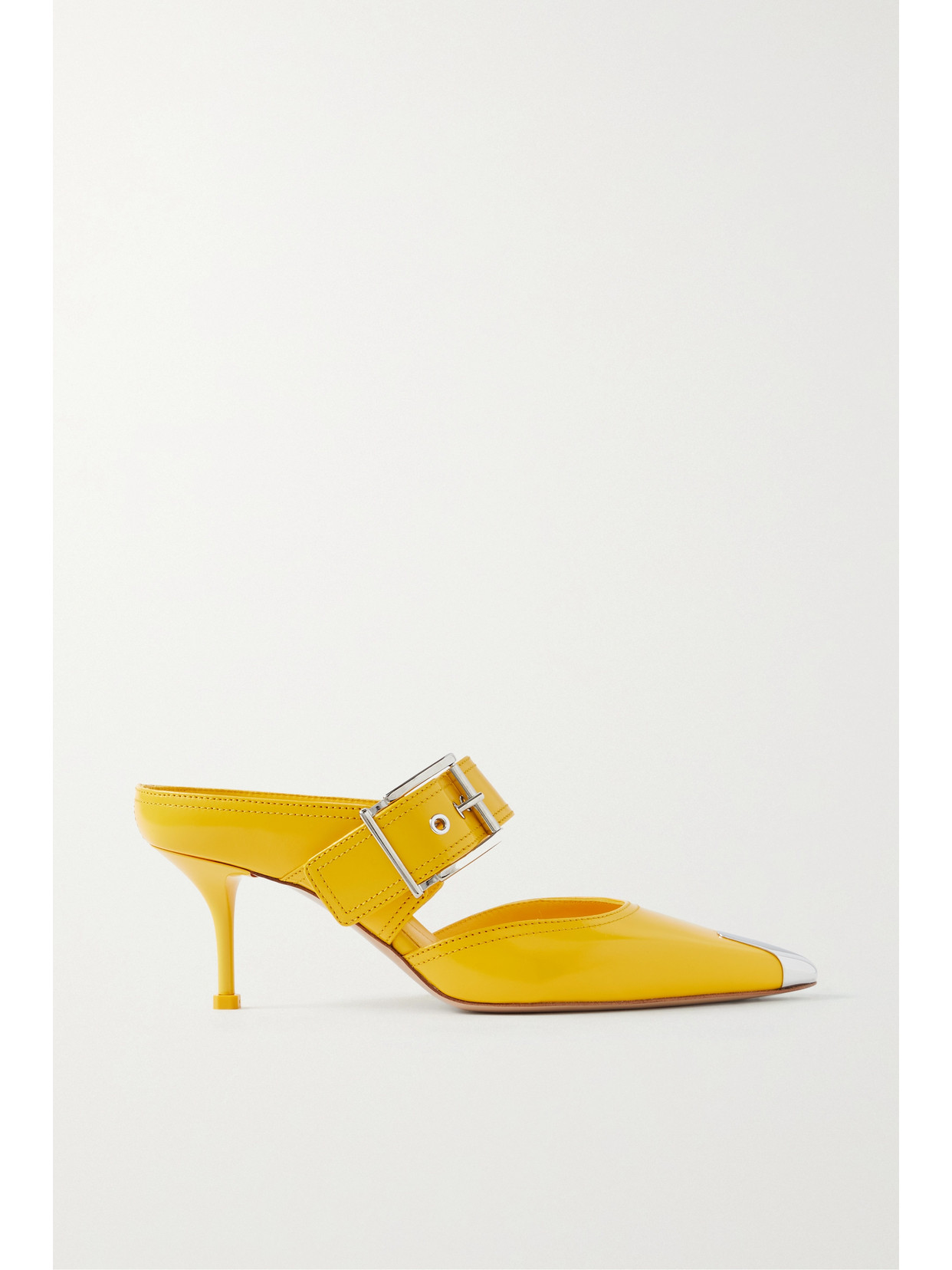 Alexander Mcqueen Punk 65 Metal-cap Buckled Leather Pumps In Pop Yellow
