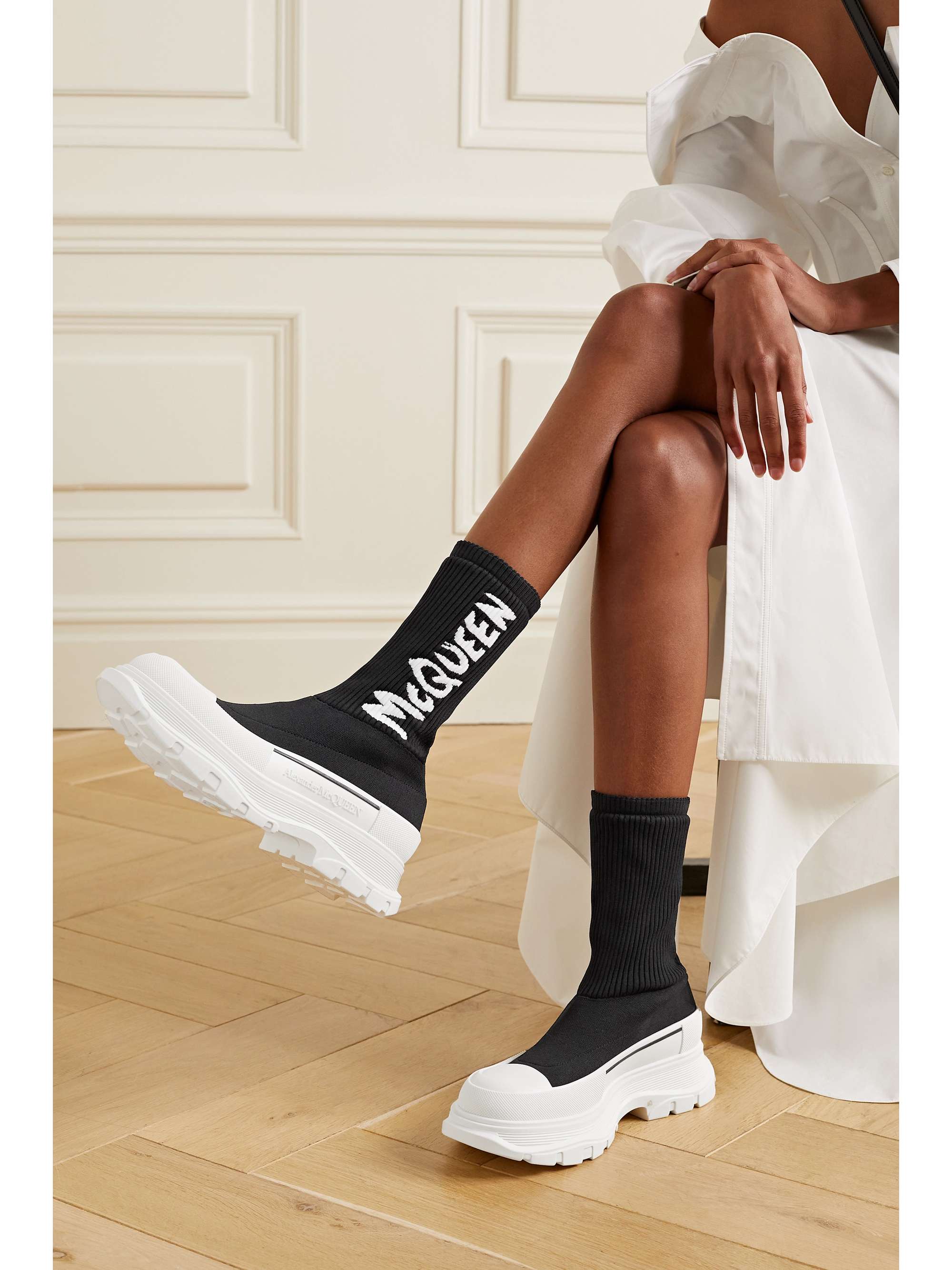Black Printed ribbed-knit and canvas 