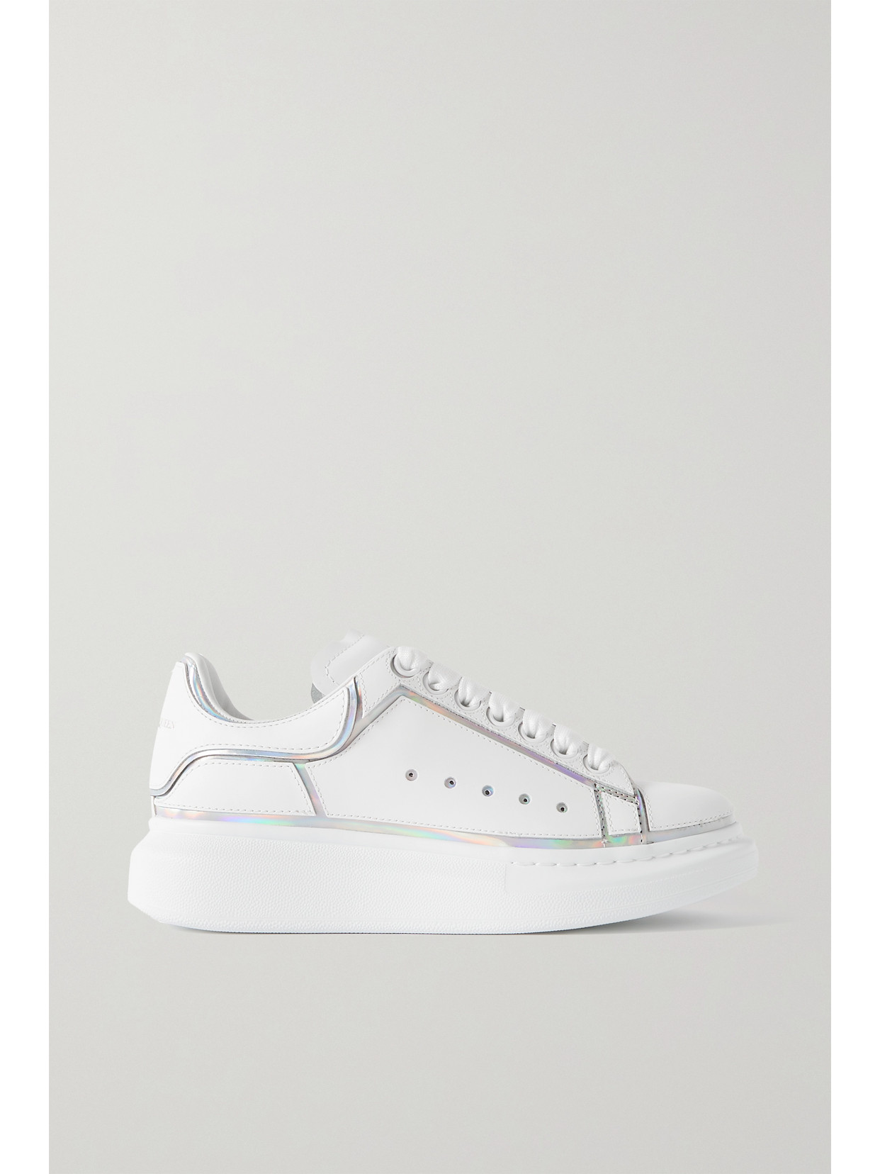 ALEXANDER MCQUEEN IRIDESCENT-TRIMMED LEATHER EXAGGERATED-SOLE SNEAKERS