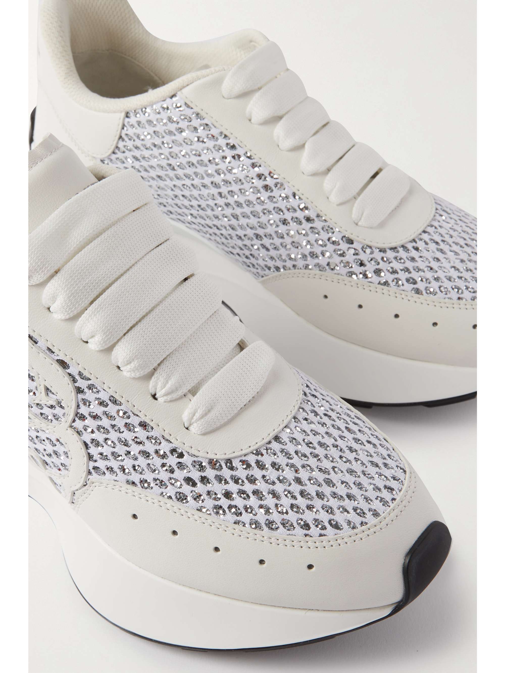 Alexander McQueen - Sprint Runner Embossed Glittered Mesh and Leather Exaggerated-sole Sneakers - White - IT39.5 - Net A Porter