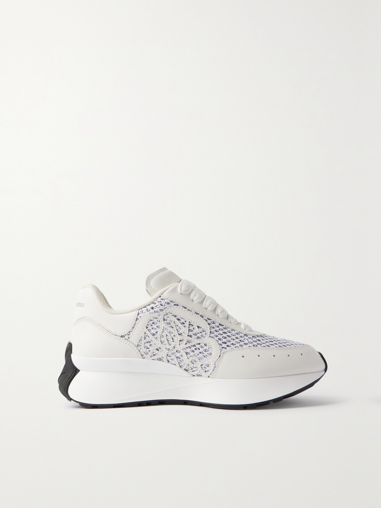 Alexander McQueen - Sprint Runner Embossed Glittered Mesh And Leather Exaggerated-sole Sneakers - White