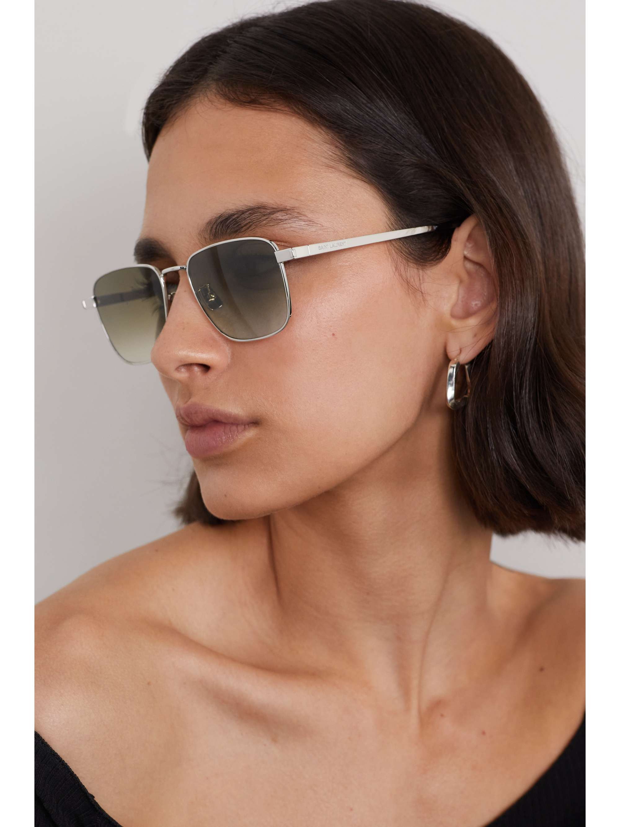 SAINT LAURENT EYEWEAR Square-frame silver-tone sunglasses