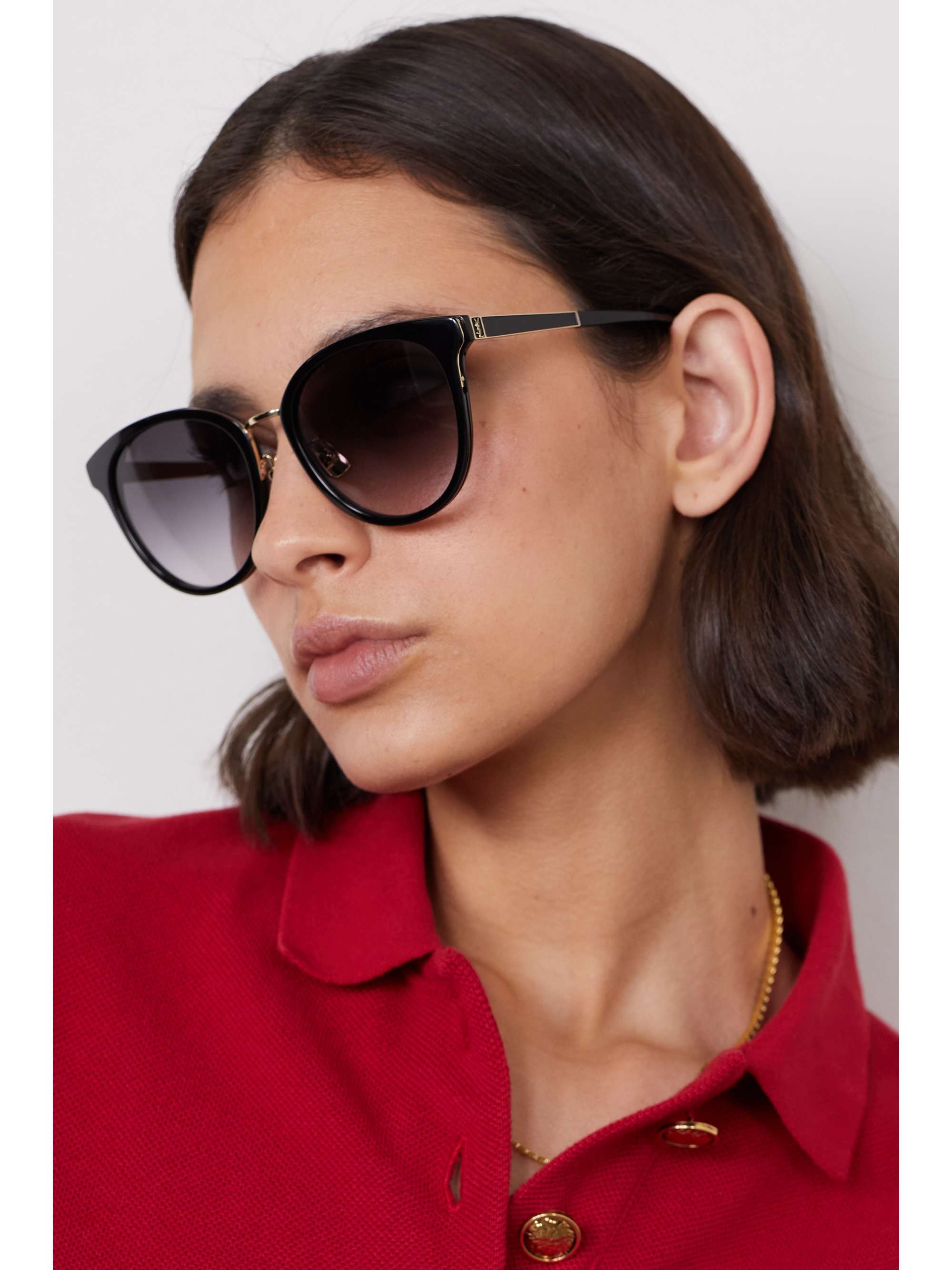 SAINT LAURENT EYEWEAR Round-frame acetate and gold-tone sunglasses