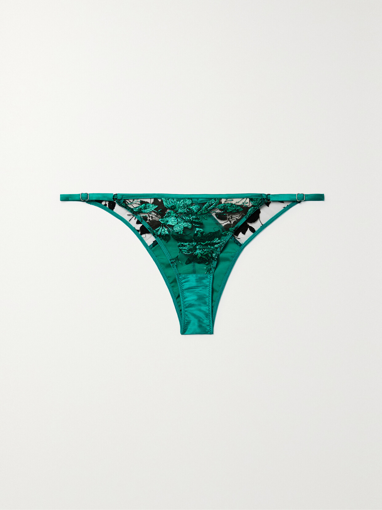 FLEUR DU MAL METALLIC EMBROIDERED TULLE AND SILK-BLEND SATIN BRIEFS