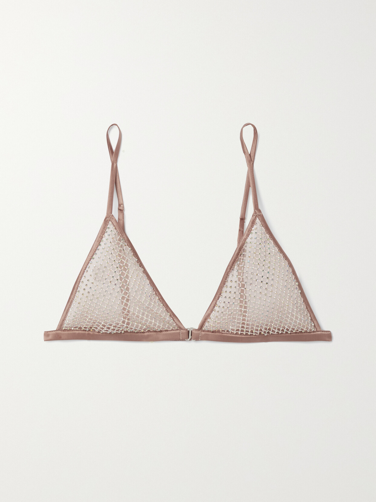 FLEUR DU MAL CRYSTAL-EMBELLISHED SATIN-TRIMMED MESH SOFT-CUP TRIANGLE BRA