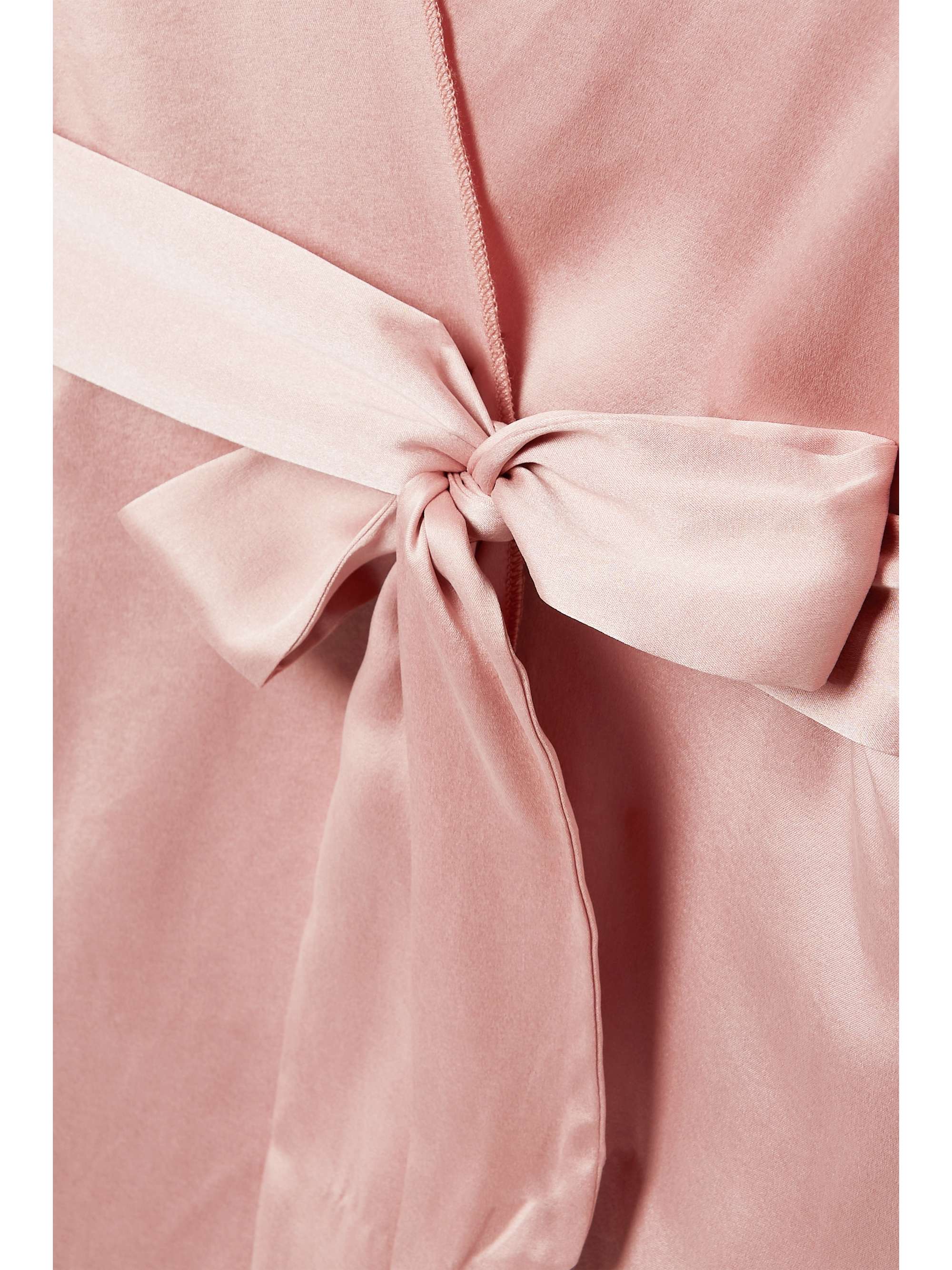 FLEUR DU MAL Belted feather-trimmed silk-satin robe