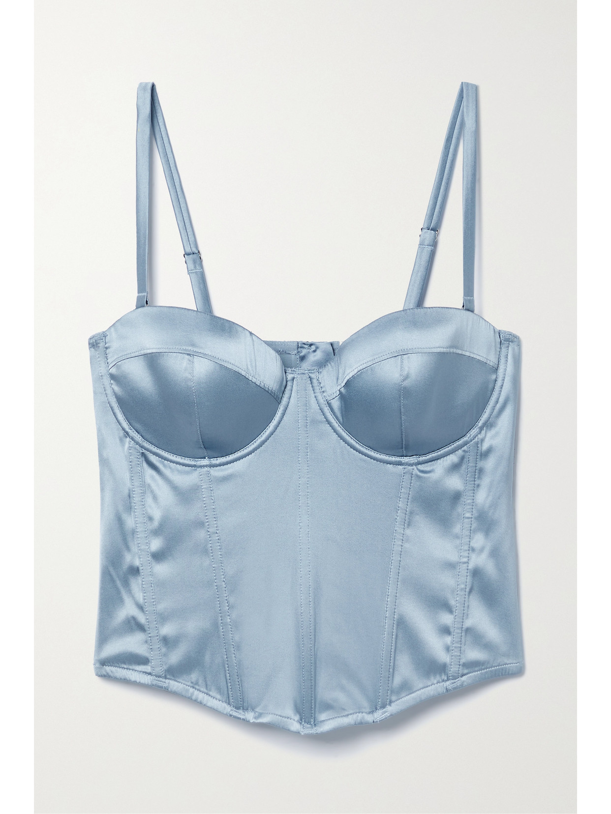 Fleur du Mal - Hamptons Cropped Stretch-silk Satin Bustier Top - Blue