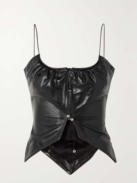 16ARLINGTON Salm bead-embellished gathered textured-leather tank | NET ...