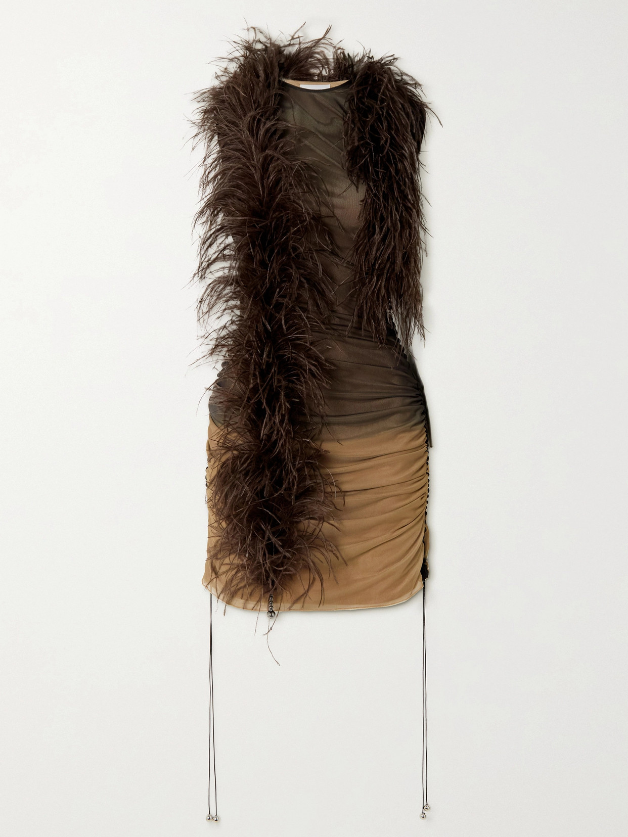 16ARLINGTON Antares Feather-trimmed Bead-embellished Stretch-tulle Mini Dress